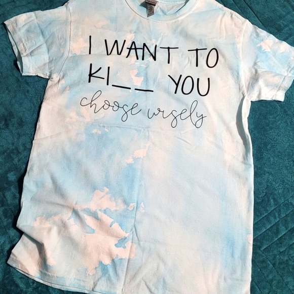 Blue and White - Boutique Funny Dark Humor Tshirt, Small Unisex Casual - Picture 1 of 3